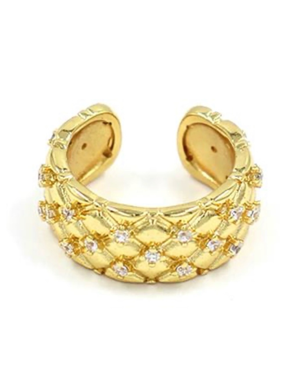 Gold Quilted Crystal Adjustable Ring